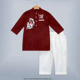 Little Ganesha Floral Frame Blessings Printed Kurta Set - MAROON - 3 - 6 Months Old (Chest 24", Kurta Length 14'', Waist 19", Pant Length 14")