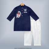 Little Ganesha Floral Frame Blessings Printed Kurta Set - NAVY BLUE - 3 - 6 Months Old (Chest 24", Kurta Length 14'', Waist 19", Pant Length 14")