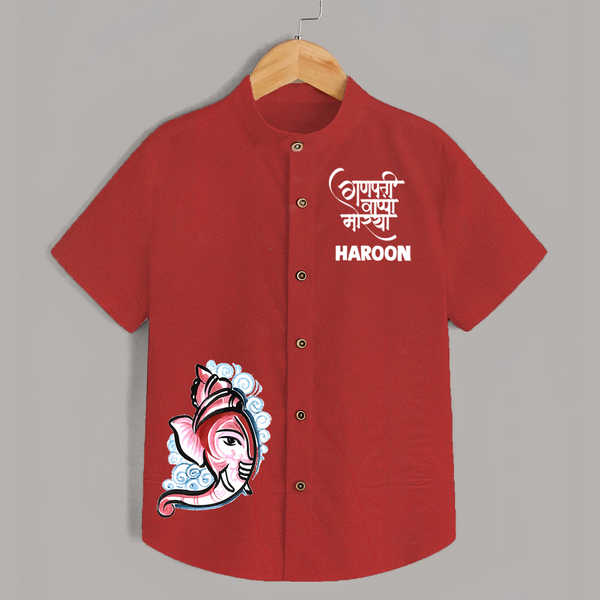 Baby Ganesha Lotus Garden Printed Kids Shirt - RED - 0 - 6 Months Old (Chest 23")