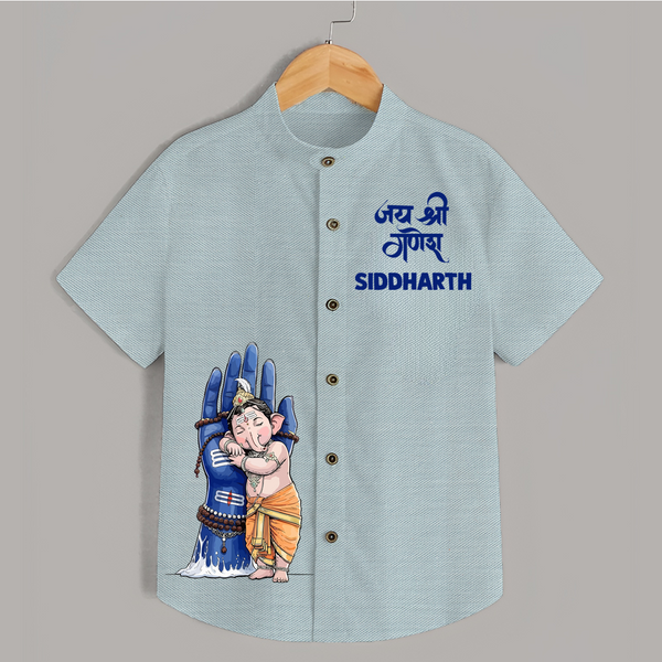 Modern Ganpati Devotion Artistic Printed Kids Shirt - ARCTIC BLUE - 0 - 6 Months Old (Chest 23")