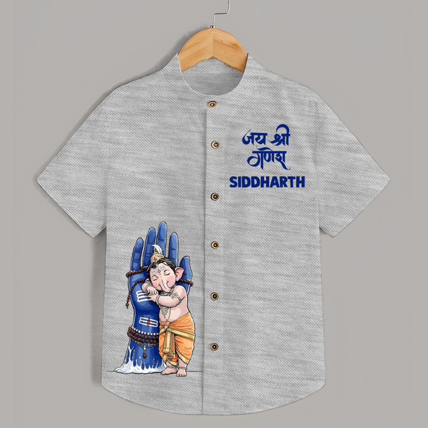 Modern Ganpati Devotion Artistic Printed Kids Shirt - GREY - 0 - 6 Months Old (Chest 23")