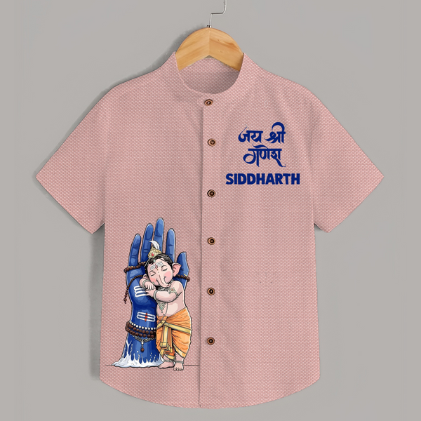 Modern Ganpati Devotion Artistic Printed Kids Shirt - PEACH - 0 - 6 Months Old (Chest 23")