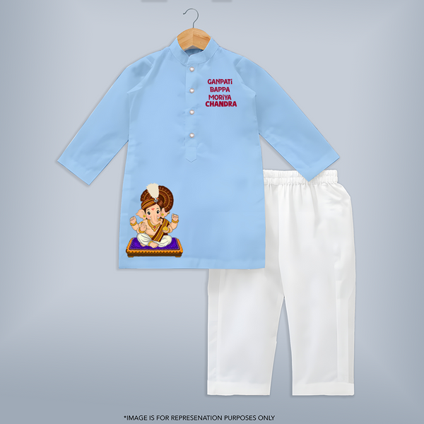 Jai Shri Ganesh Divine Blessings Printed Kurta Set - BABY BLUE - 3 - 6 Months Old (Chest 24", Kurta Length 14'', Waist 19", Pant Length 14")