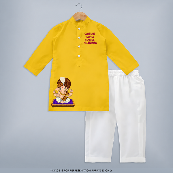 Jai Shri Ganesh Divine Blessings Printed Kurta Set - CHROME YELLOW - 3 - 6 Months Old (Chest 24", Kurta Length 14'', Waist 19", Pant Length 14")
