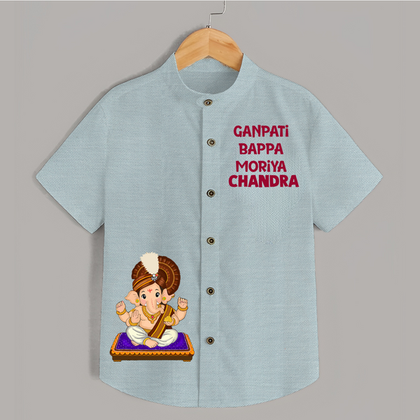 Jai Shri Ganesh Divine Hug Printed Kids Shirt - ARCTIC BLUE - 0 - 6 Months Old (Chest 23")