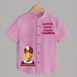 Jai Shri Ganesh Divine Hug Printed Kids Shirt - BABY PINK - 0 - 6 Months Old (Chest 23")