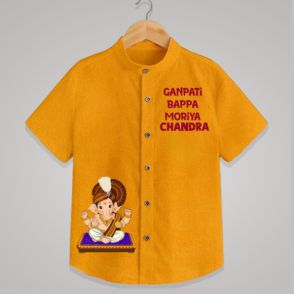 Jai Shri Ganesh Divine Hug Printed Kids Shirt - CHROME YELLOW - 0 - 6 Months Old (Chest 23")