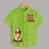 Jai Shri Ganesh Divine Hug Printed Kids Shirt - LIME GREEN - 0 - 6 Months Old (Chest 23")