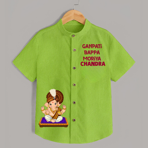 Jai Shri Ganesh Divine Hug Printed Kids Shirt - LIME GREEN - 0 - 6 Months Old (Chest 23")