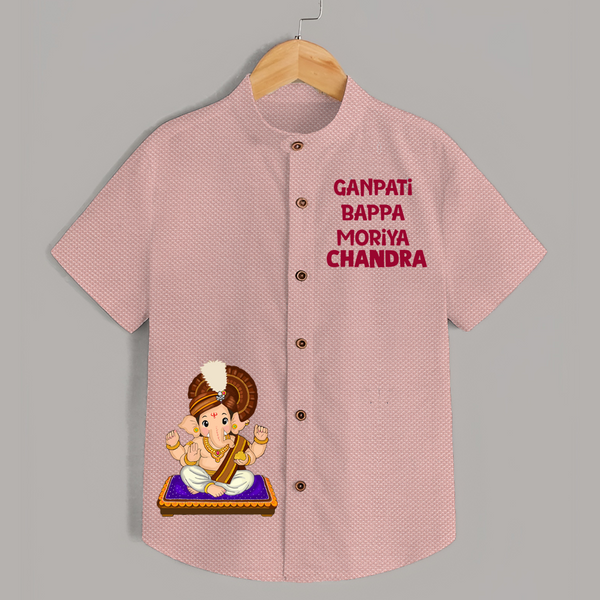 Jai Shri Ganesh Divine Hug Printed Kids Shirt - PEACH - 0 - 6 Months Old (Chest 23")