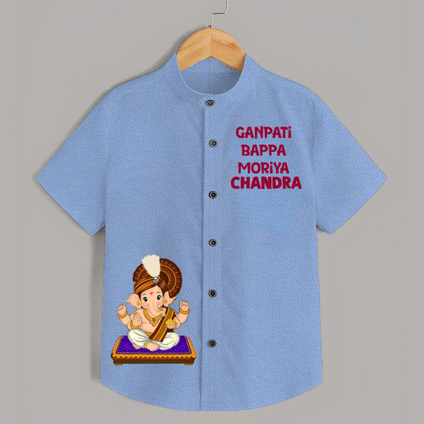Jai Shri Ganesh Divine Hug Printed Kids Shirt - SKY BLUE - 0 - 6 Months Old (Chest 23")