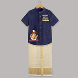Jai Shri Ganesh Divine Blessings Printed Shirt and Dhoti - DARK BLUE - 0 - 6 Months Old (Chest-23") (Dhoti length-14")