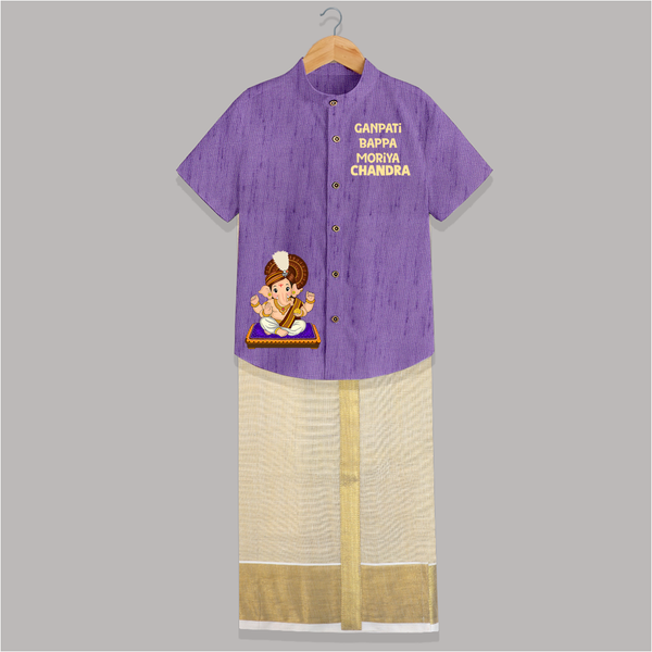 Jai Shri Ganesh Divine Blessings Printed Shirt and Dhoti - ROYAL PURPLE - 0 - 6 Months Old (Chest-23") (Dhoti length-14")