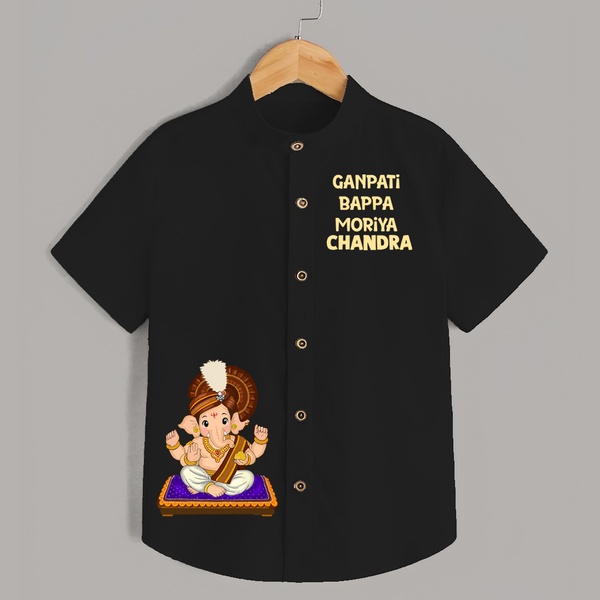 Jai Shri Ganesh Divine Hug Printed Kids Shirt - BLACK - 0 - 6 Months Old (Chest 23")