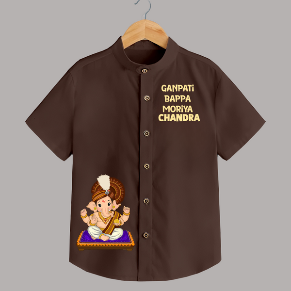 Jai Shri Ganesh Divine Hug Printed Kids Shirt - CHOCOLATE BROWN - 0 - 6 Months Old (Chest 23")