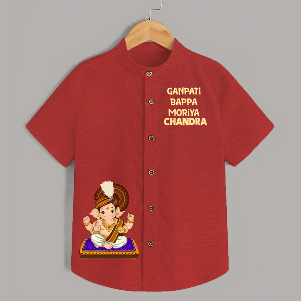 Jai Shri Ganesh Divine Hug Printed Kids Shirt - RED - 0 - 6 Months Old (Chest 23")