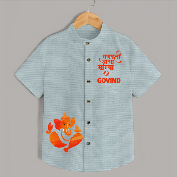 Ganpati Bappa Morya Festive Idol Printed Kids Shirt - ARCTIC BLUE - 0 - 6 Months Old (Chest 23")