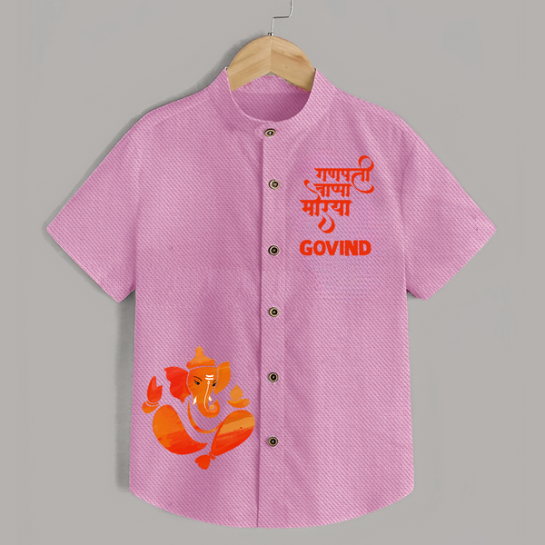 Ganpati Bappa Morya Festive Idol Printed Kids Shirt - BABY PINK - 0 - 6 Months Old (Chest 23")