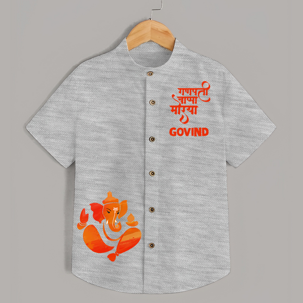 Ganpati Bappa Morya Festive Idol Printed Kids Shirt - GREY - 0 - 6 Months Old (Chest 23")