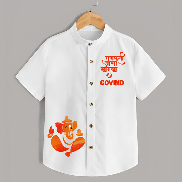 Ganpati Bappa Morya Festive Idol Printed Kids Shirt - WHITE - 0 - 6 Months Old (Chest 23")