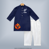 Ganpati Bappa Morya Traditional Celebration Printed Kurta Set - NAVY BLUE - 3 - 6 Months Old (Chest 24", Kurta Length 14'', Waist 19", Pant Length 14")