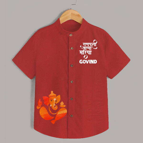 Ganpati Bappa Morya Festive Idol Printed Kids Shirt - RED - 0 - 6 Months Old (Chest 23")
