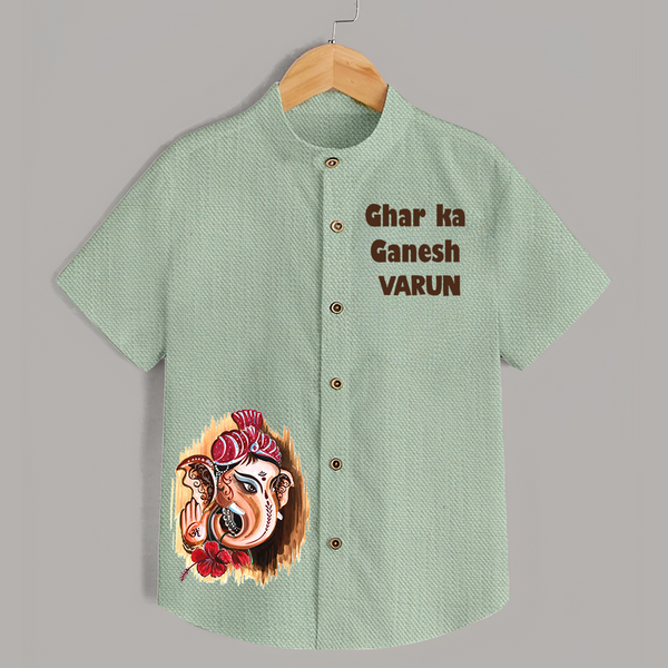Ghar Ka Ganesh Artistic Blessings Printed Kids Shirt - MINT GREEN - 0 - 6 Months Old (Chest 23")