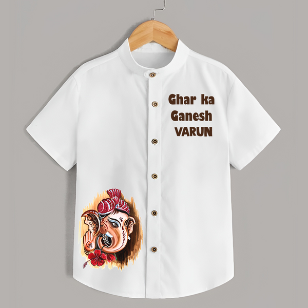 Ghar Ka Ganesh Artistic Blessings Printed Kids Shirt - WHITE - 0 - 6 Months Old (Chest 23")