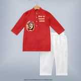 Ghar Ka Ganesh Artistic Devotion Printed Kurta Set - RED - 3 - 6 Months Old (Chest 24", Kurta Length 14'', Waist 19", Pant Length 14")
