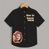 Ghar Ka Ganesh Artistic Blessings Printed Kids Shirt - BLACK - 0 - 6 Months Old (Chest 23")