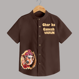 Ghar Ka Ganesh Artistic Blessings Printed Kids Shirt - CHOCOLATE BROWN - 0 - 6 Months Old (Chest 23")