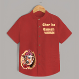 Ghar Ka Ganesh Artistic Blessings Printed Kids Shirt - RED - 0 - 6 Months Old (Chest 23")