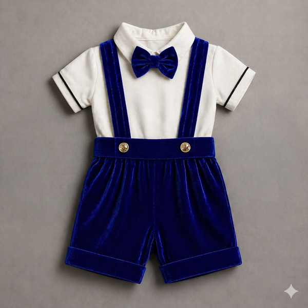 Royal Blue Velvet Suspender Romper – Luxury Baby Occasion Wear