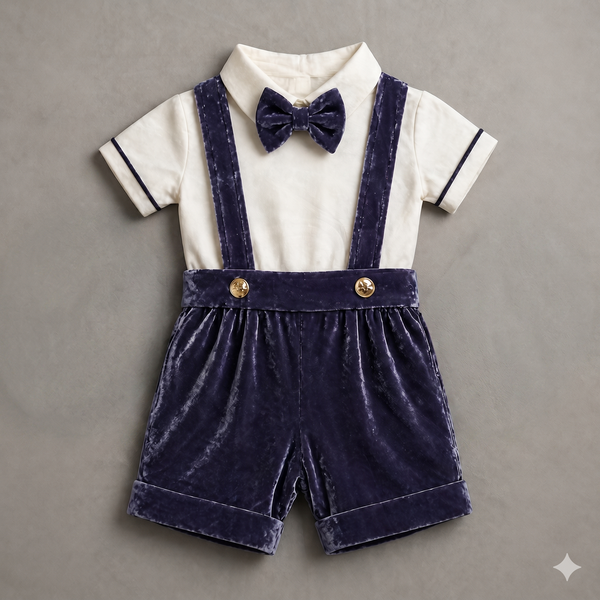 Midnight Velvet Suspender Romper – Luxury Baby Occasion Wear