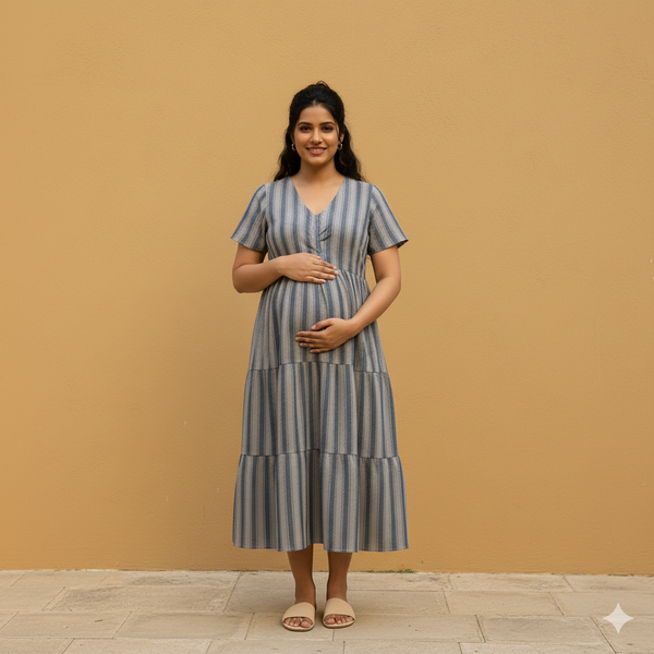 Muted Blue-Grey Stripes Customised Maternity Collection