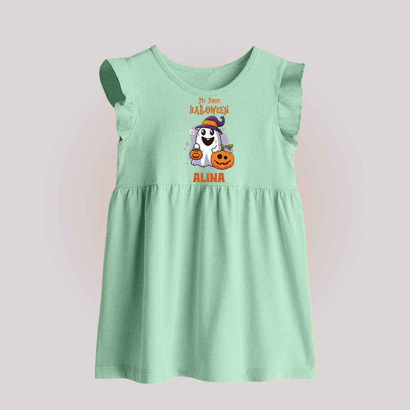 My First Halloween Baby Frock | Personalized Baby Festival Outfit - MINT GREEN - 0 - 3 Months Old (Chest 17")