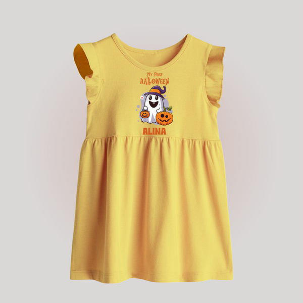 My First Halloween Baby Frock | Personalized Baby Festival Outfit - PASTEL YELLOW - 0 - 3 Months Old (Chest 17")