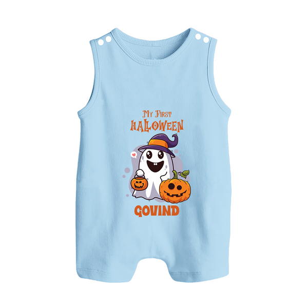 My First Halloween Ghost Print Baby Button Romper  - BABY BLUE - New Born (Chest 18")