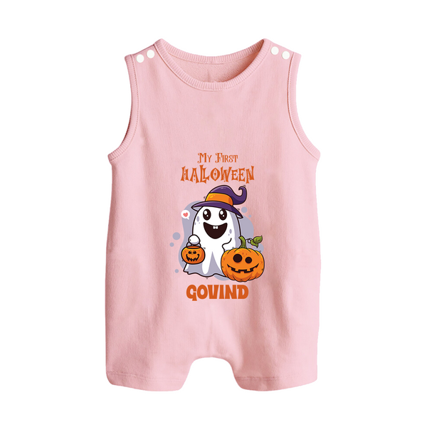 My First Halloween Ghost Print Baby Button Romper  - BABY PINK - New Born (Chest 18")