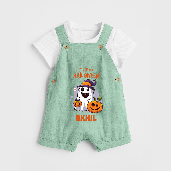 My First Halloween Dungaree Set | Personalized Baby Festival Outfit - MINT GREEN - 0 - 5 Months Old (Chest 18")