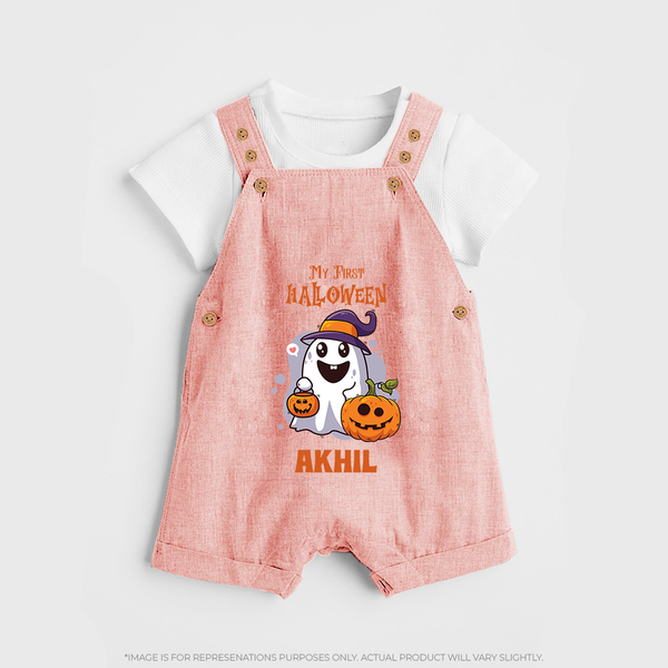 My First Halloween Dungaree Set | Personalized Baby Festival Outfit - PEACH - 0 - 5 Months Old (Chest 18")