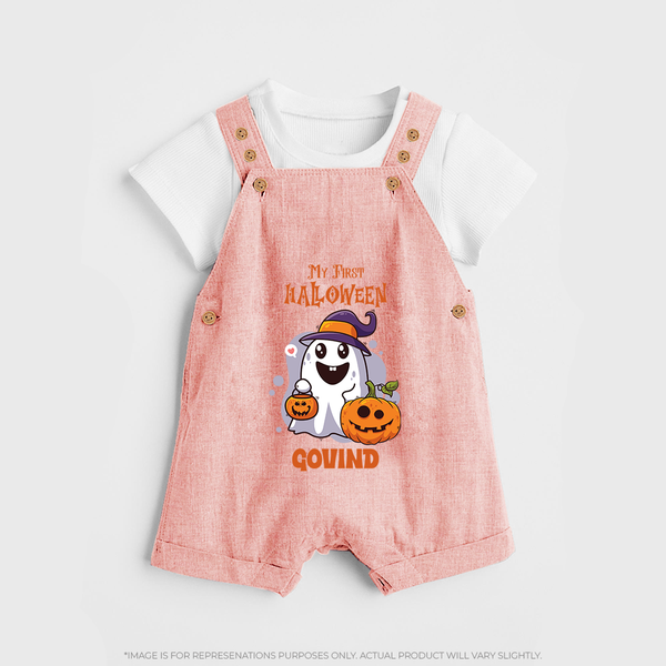 My First Halloween Ghost Print Baby Dungaree  - PEACH - 0 - 5 Months Old (Chest 18")