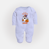 My First Halloween Ghost Print Baby Full Body Suit  - BABY BLUE - New Born (Chest 7.5")