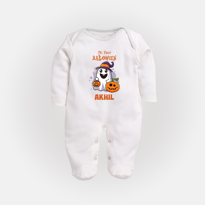 My First Halloween Sleep Suit | Personalized Baby Festival Outfit - WHITE - New Born (Chest 7.5")