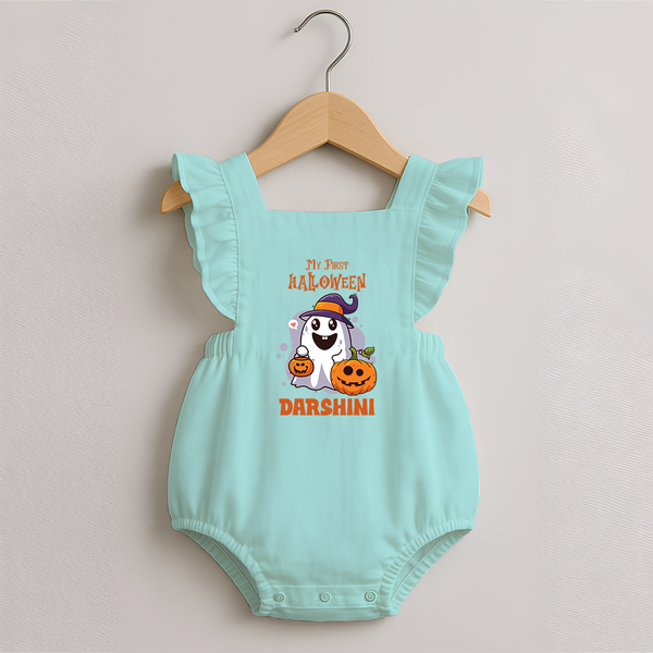 My First Halloween Ghost Print Baby Romper Frock  - MINT GREEN - 0 - 3 Months Old (Chest 19")