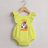 My First Halloween Ghost Print Baby Romper Frock  - PASTEL YELLOW - 0 - 3 Months Old (Chest 19")
