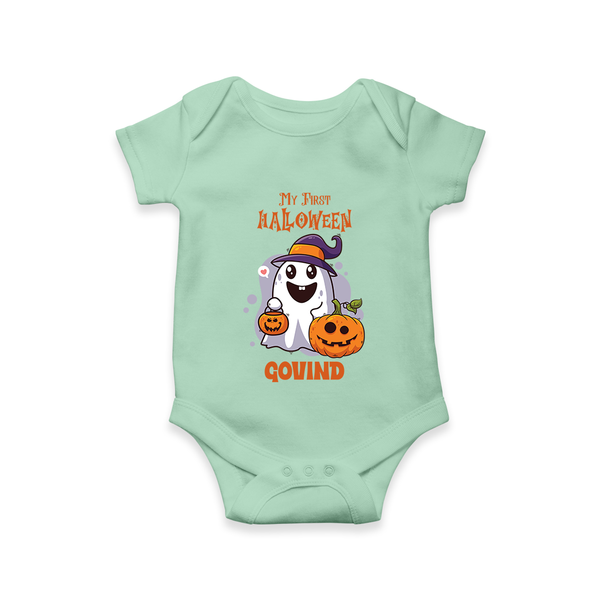 My First Halloween Ghost Print Baby Romper   - MINT GREEN - New Born (Chest 14")