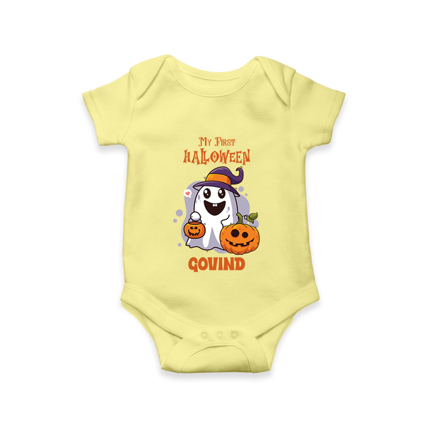 My First Halloween Ghost Print Baby Romper   - PASTEL YELLOW - New Born (Chest 14")