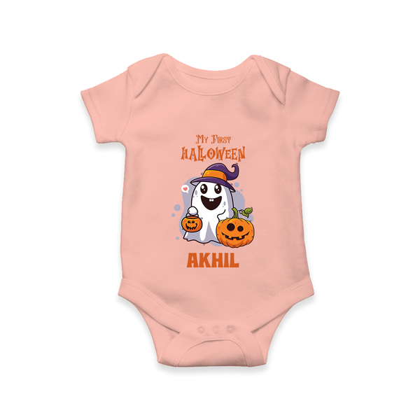 My First Halloween Romper | Personalized Baby Festival Outfit - PEACH - New Born (Chest 14")