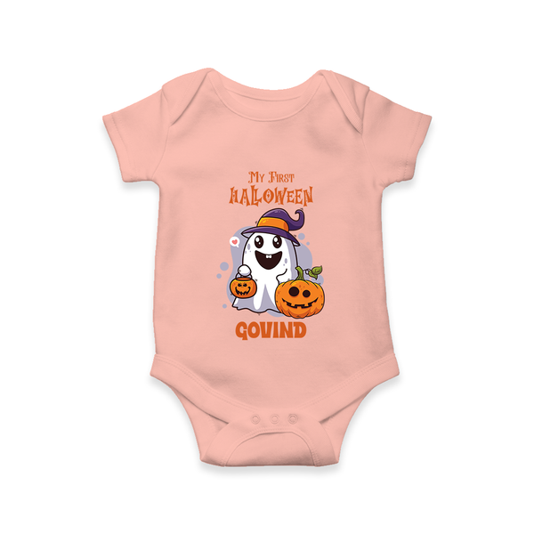 My First Halloween Ghost Print Baby Romper   - PEACH - New Born (Chest 14")